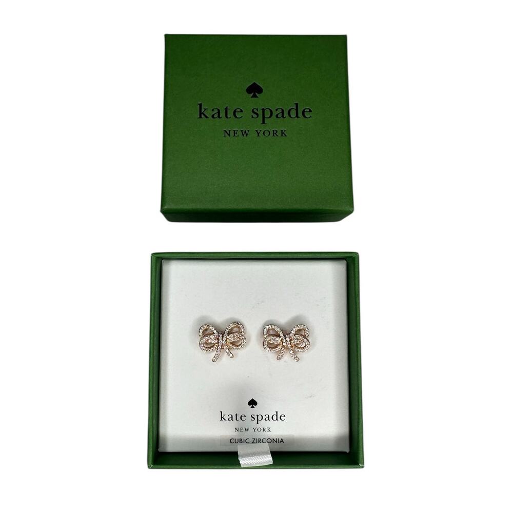 NWT Kate Spade Bow Meets Girl Rose Gold Cubic Zirconia Stud Earrings
